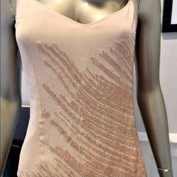 New Calvin Klein Sequin Nude Beige Sand Silk Top12 - Picture 1 of 8